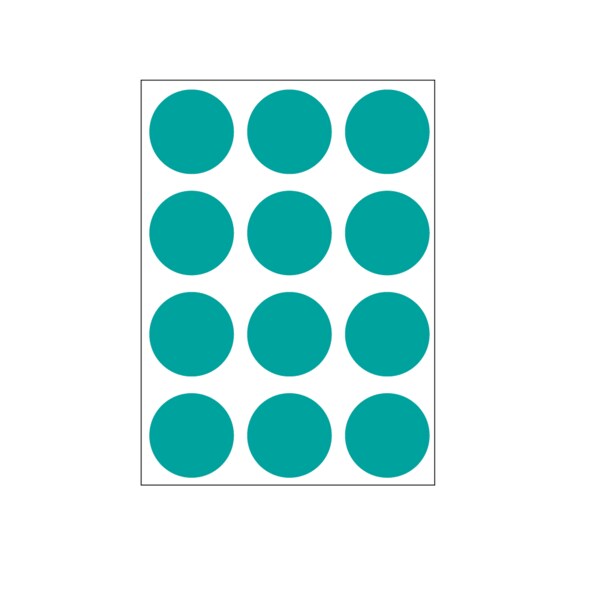 1-1/4" Color Coding Dots Aqua - Sheet Form